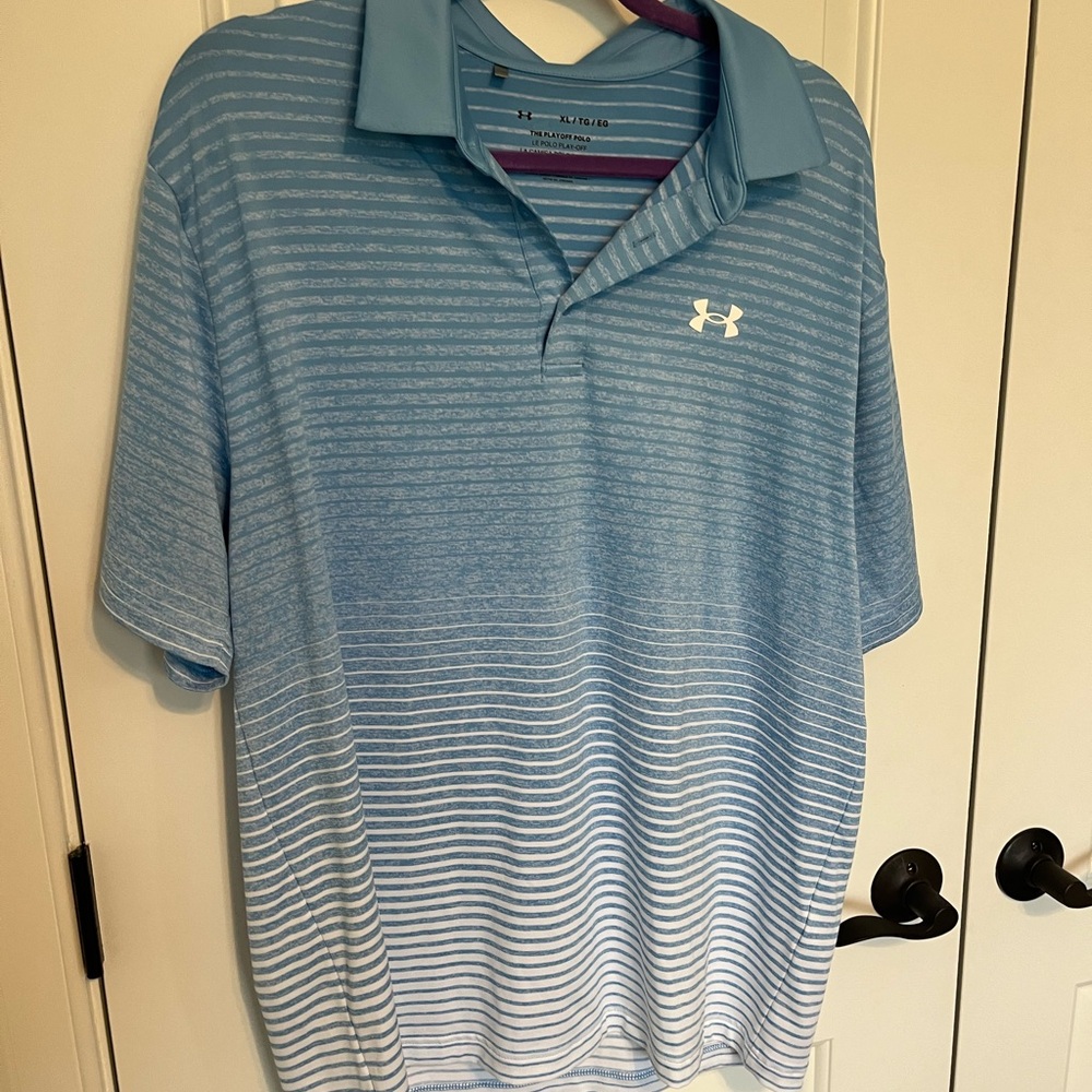 Under Armour Men's Light Blue Striped Polo